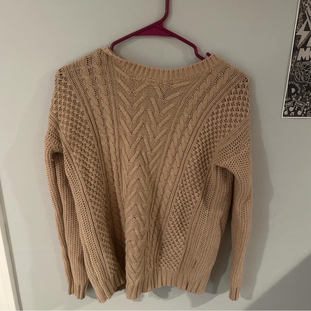 Forever 21 Tan Crew Neck Sweater with Textured Knit